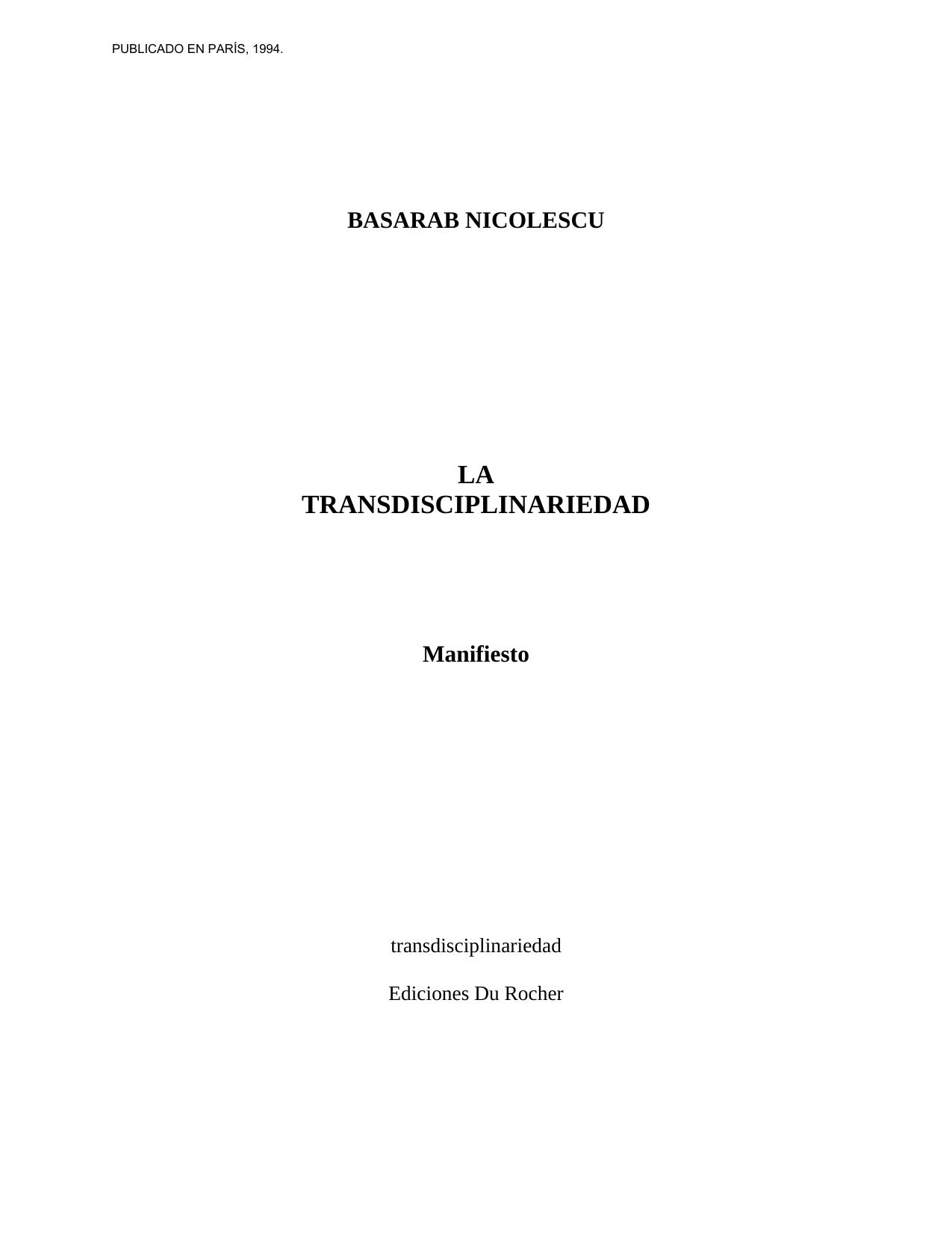 MANIFIESTO DE LA TRANSDISCIPLINARIEDAD